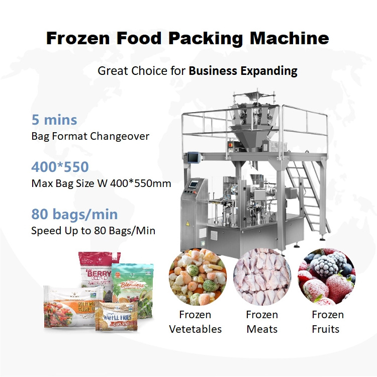 High Speed Full Auto Rotary 1kg Frozen Food Popcorn Bakery Biscuits Stand-up Pouch Multi-head Weigher Packaging Machine