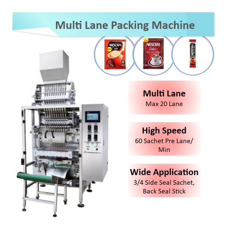 Multi Lanes Powder Sugar Honey Salt Ketchup Sachet Stick Packing Machine