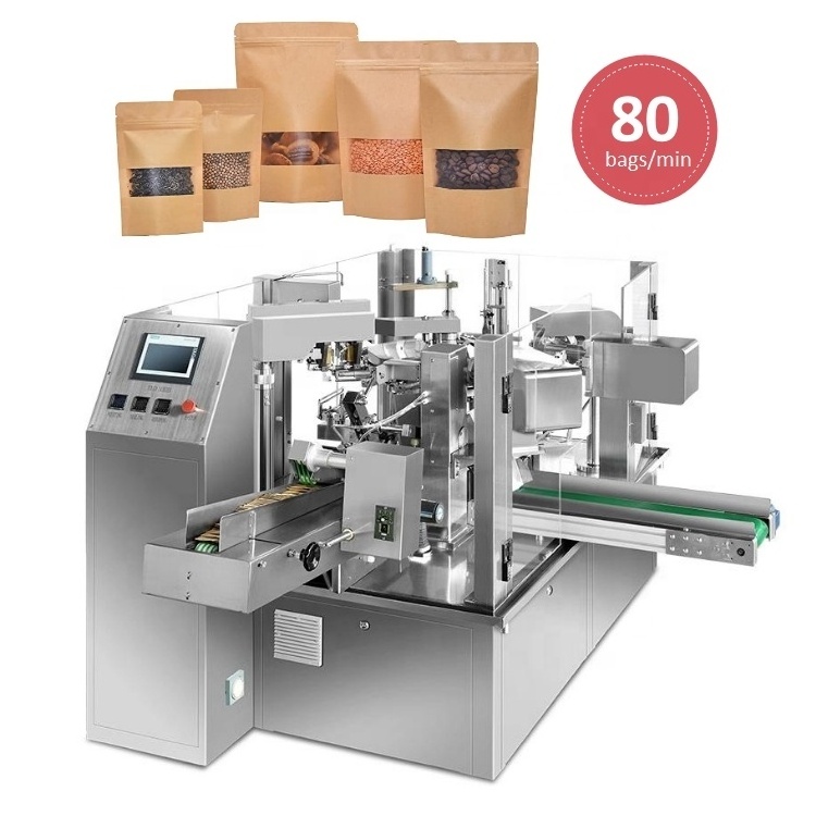 High Speed Full Auto Rotary 1kg Frozen Food Popcorn Bakery Biscuits Stand-up Pouch Multi-head Weigher Packaging Machine