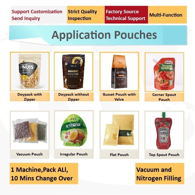 CE Approved Linear Automatic Food Nuts Snack Pouch Packing Machine in Doypack Bags