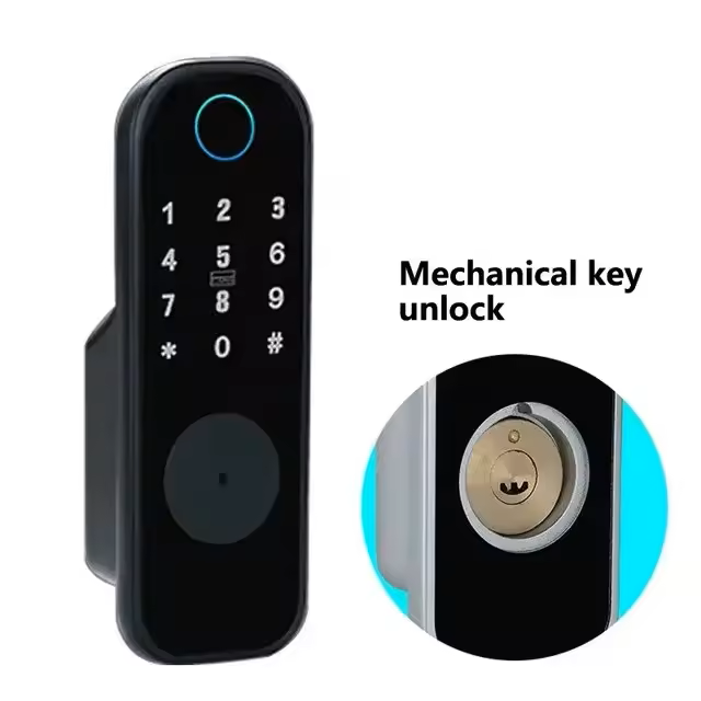 Glomarket Tuya Smart Digital Door Lock Outdoor Double Fingerprint Lock Password Card TTlock Remote Control Smart Rim lock