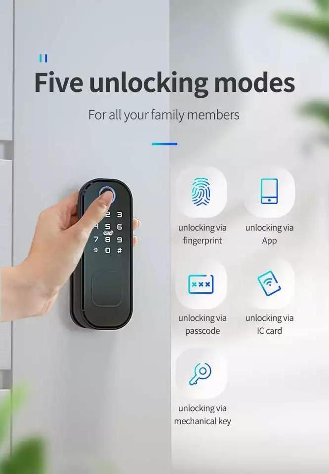 Glomarket Smart Home Waterproof Smart Electric Rim Lock with Tuya  APP Control WIFI Outdoor Gate Door Fingerprint Smart Lock