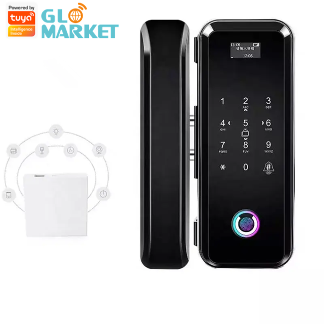 Glomarket Office Glass Door Lock Smart Fingerprint Card Password Remote Unlock Tuya WiFi Smart Glass Door Lock