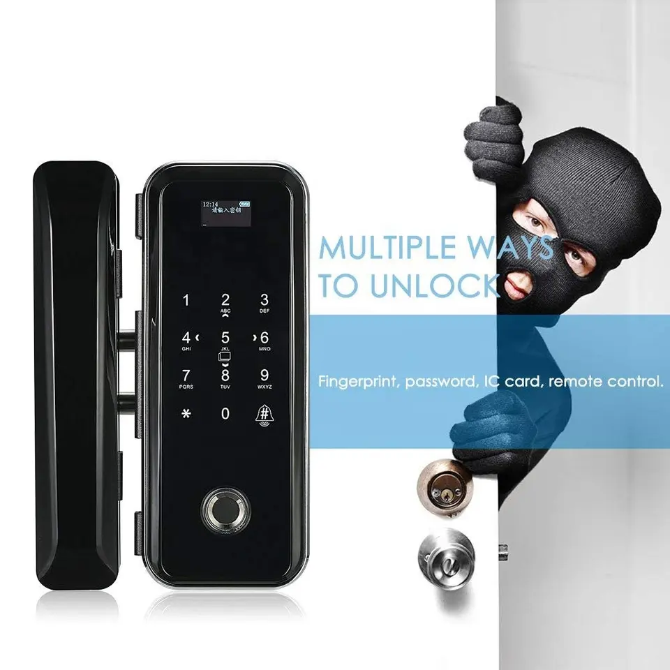 Glomarket Office Glass Door Lock Smart Fingerprint Card Password Remote Unlock Tuya WiFi Smart Glass Door Lock