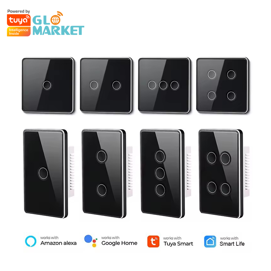 Glomarket Tuya Zigbee Tempered Glass Concave Button Touch Light Switch 1/2/3/4 Gang Wifi Wall Switch Work With Google Alexa