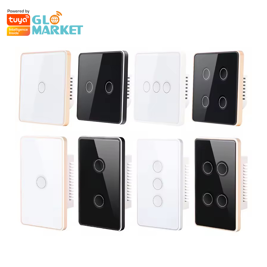 Glomarket Tuya Zigbee Tempered Glass Concave Button Touch Light Switch 1/2/3/4 Gang Wifi Wall Switch Work With Google Alexa