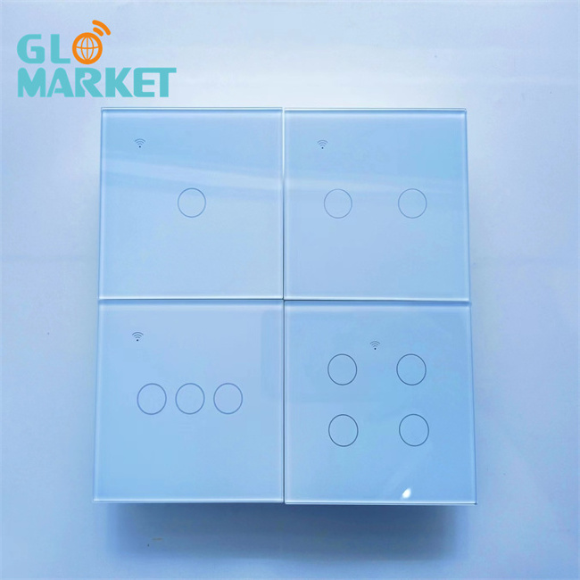 Glomarket EU 1/2/3/4 Gang Tuya Smart Switch Light Alexa Voice Control Touch Glass Wall Wireless WiFi Electrical Switch