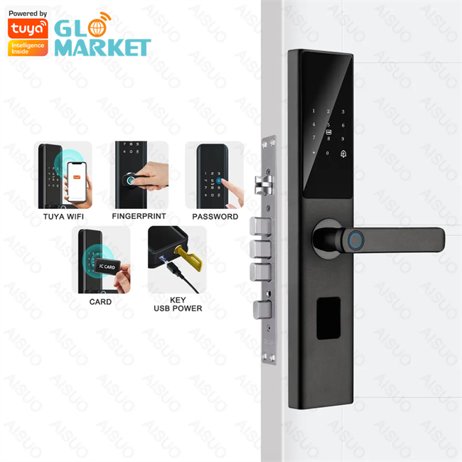 Glomarket Tuya Smart WiFi Digital Door Lock Code RFID IC Card Smartphone App Unlock Biometric Fingerprint Smart Lock