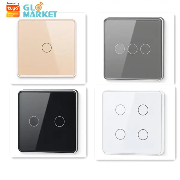 Glomarket  EU Smart WiFi Wall Touch Switch 4 Gangs Glass Panel With Metal Frame Electrical Light Switch Tuya Smart Switch