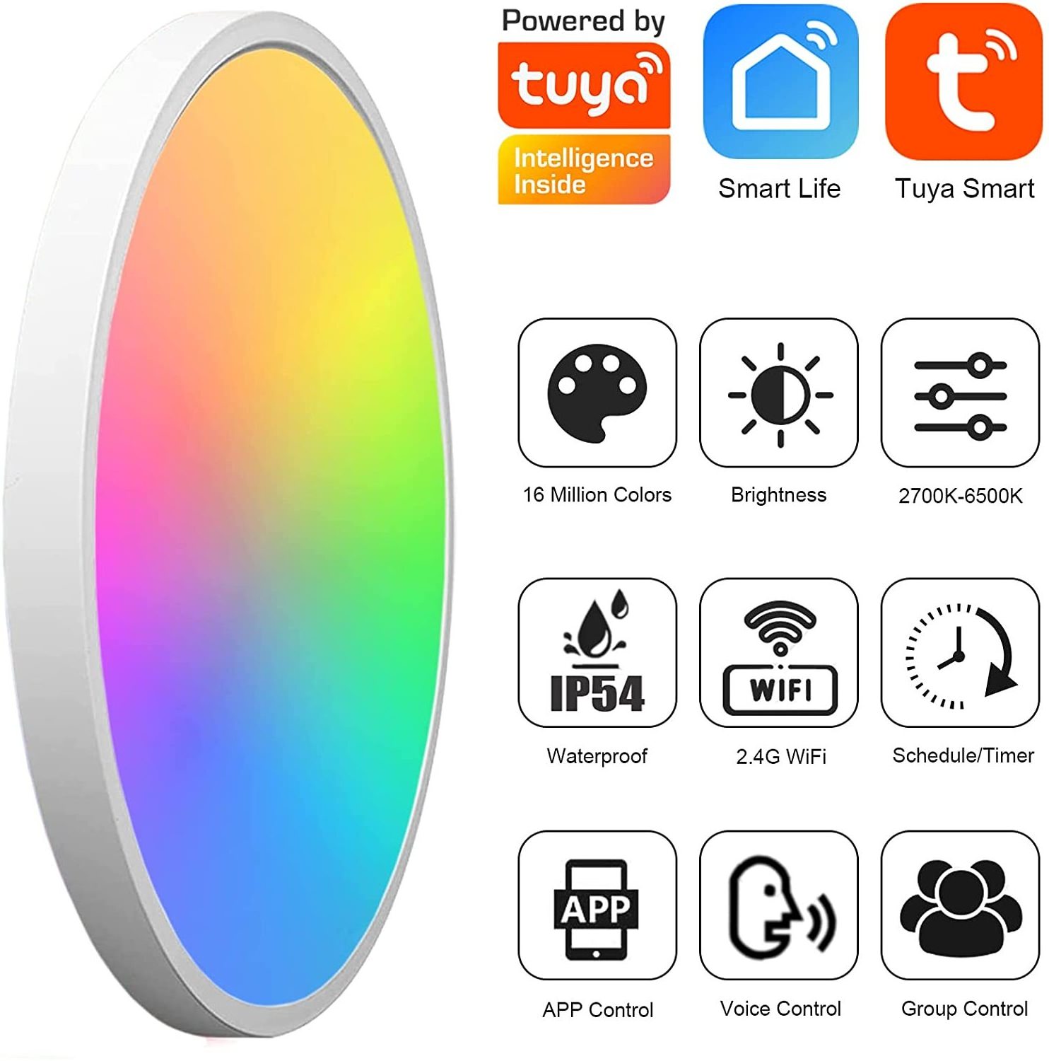 Glomarket Tuya Dimmable Bedroom Ceiling Lamb 24W 36W Alexa Voice Control Ambient RGB Music Sync Smart WiFi Ceiling Light