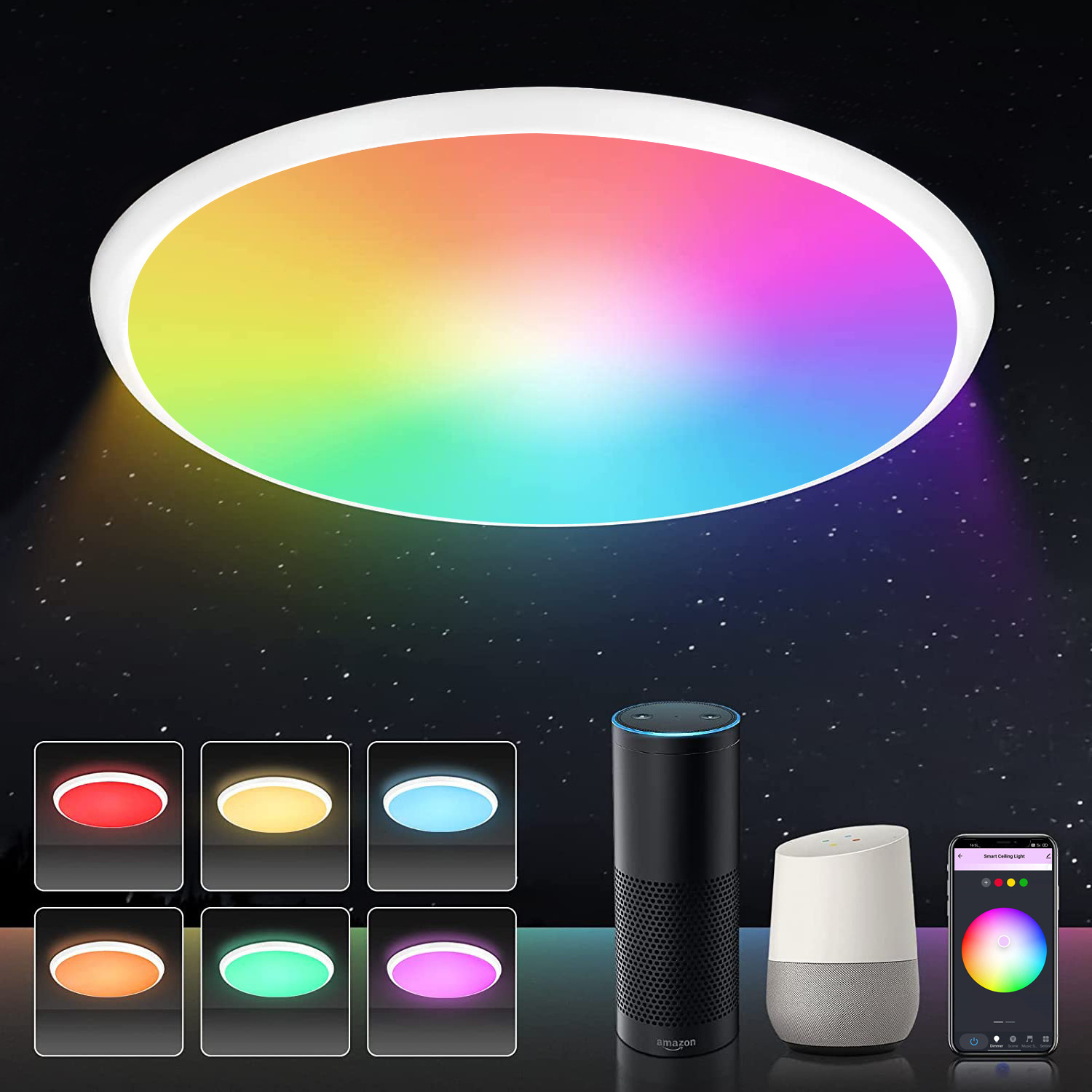 Glomarket Tuya Dimmable Bedroom Ceiling Lamb 24W 36W Alexa Voice Control Ambient RGB Music Sync Smart WiFi Ceiling Light