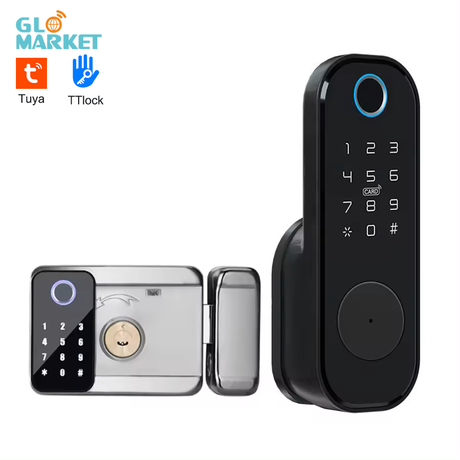 Glomarket Wifi Tuya Fingerprint Smart Double Fingerprint Lock Digital Password Card Key Electronic Gate Lock