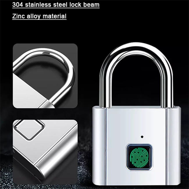 Glomarket Security Fingerprint Smart Pad Lock Keyless Rechargeable Electronic Padlocks Waterproof Zinc Alloy  Steel Lock