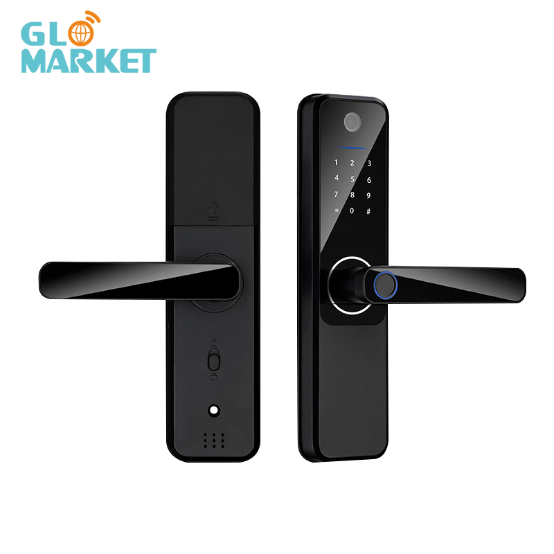 Glomarket Wifi Biometric Electronic Tuya App Remote Smart Lock Smart Fingerprint Door Lock with cat eye