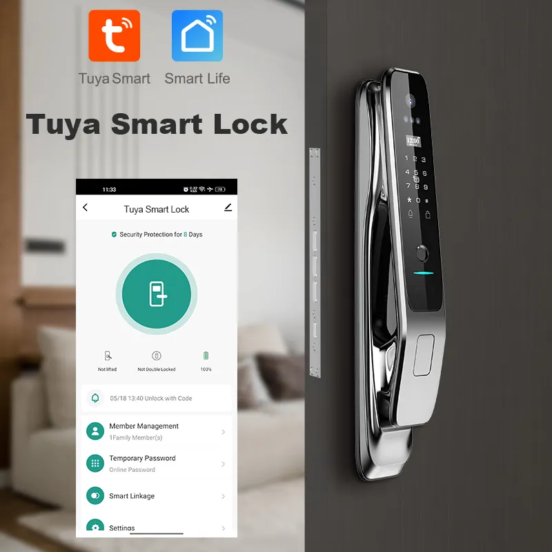 Smart Tuya Wifi Door Lock 3D Face Recognition 4.0-inch Color Screen Fingerprint Password Key Unlock 4200mAH Battery Door Lock