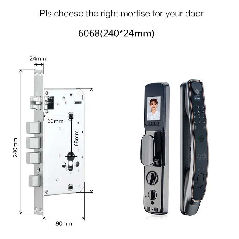 Glomarket Smart Tuya Wifi Door Lock Built-in Camera Work with App Cat Eye Fingerprint Password Security Door Lock