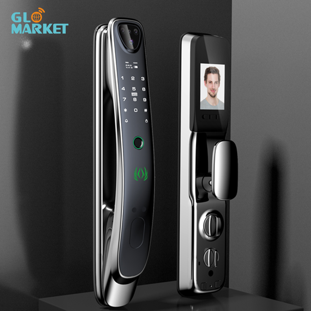 Glomarket Smart Tuya Wifi Door Lock Built-in Camera Work with App Cat Eye Fingerprint Password Security Door Lock