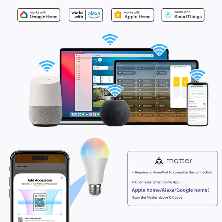 Glomarket 120V 220V Smart Led Bulb 9W Bulbs E27 Color Led Lamp Bulb Alexa Matter Wifi Control Rgb Smart Lighting