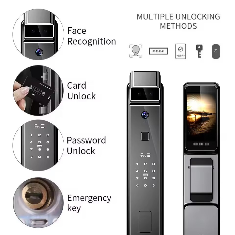 Glomarket Outdoor Fingerprint Electric Automatic Gate Lock Tuya Wifi Fully Automatic Smart Lock 3d Face Recognize With Camera