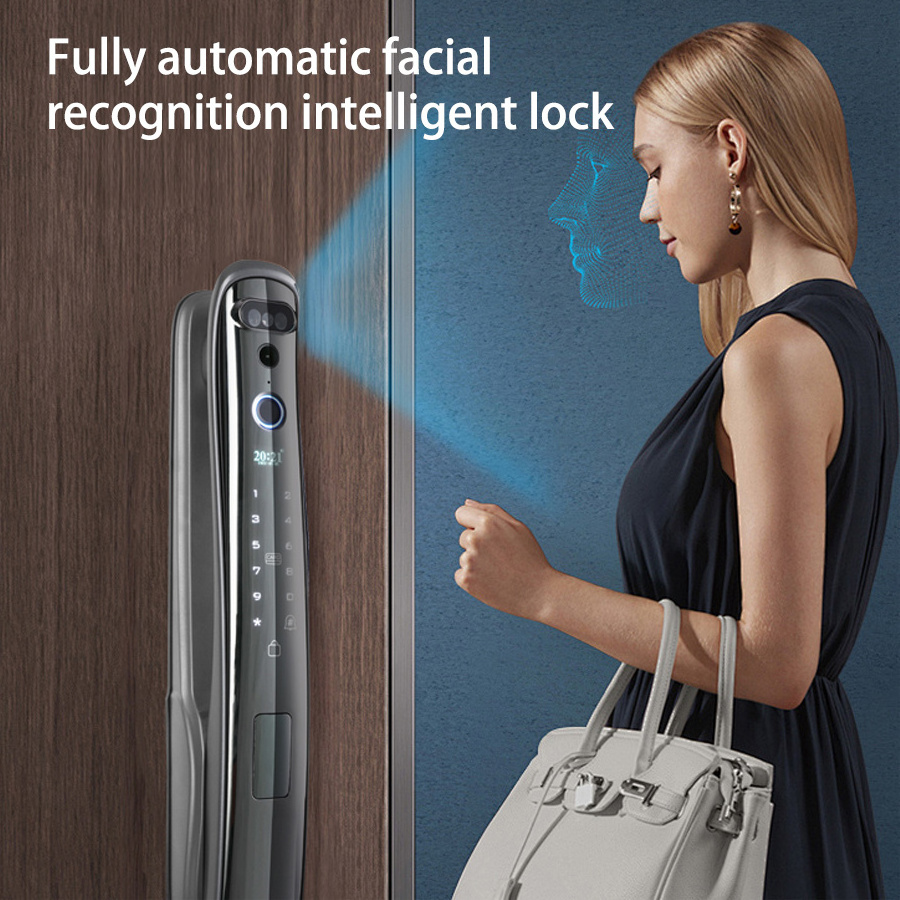 Glomarket Wifi Digital Biometric Fingerprint Security Face Recognition Fully Automatic Smart Lock With Camera For Front Door