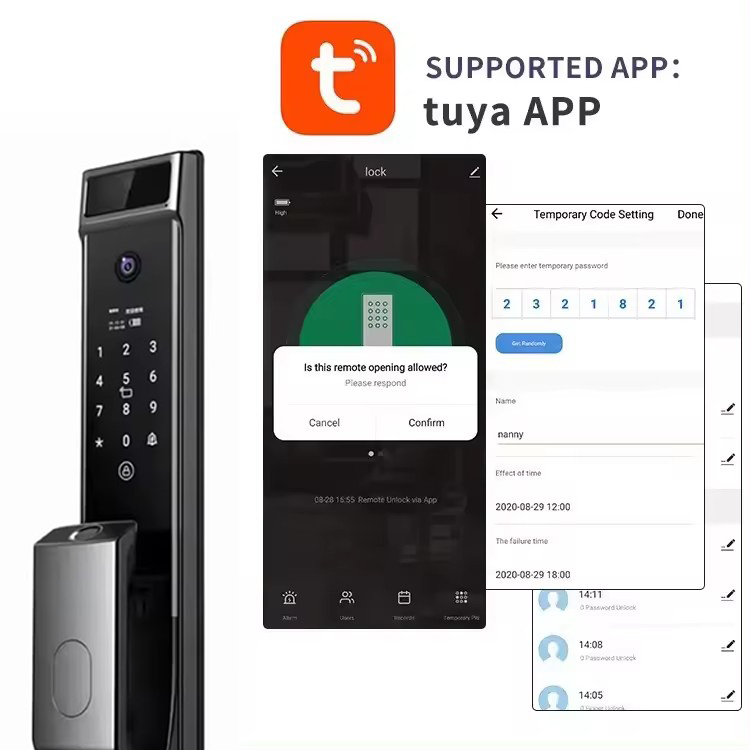 Glomarket Tuya Smart Digital Biometric Lock Fully Automatic Digital Password Smart Lock Home Security Fingerprint Lock