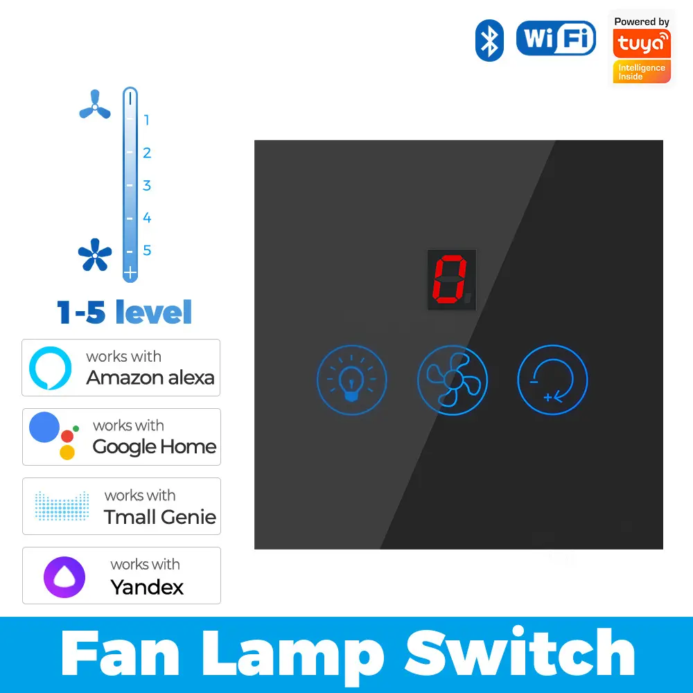 Glomarket Tuya Wifi Fan Light Switch Touch 3 In 1 Switch 5 Speed Adjustment Ceiling Fan Switch For Alexa Google Home