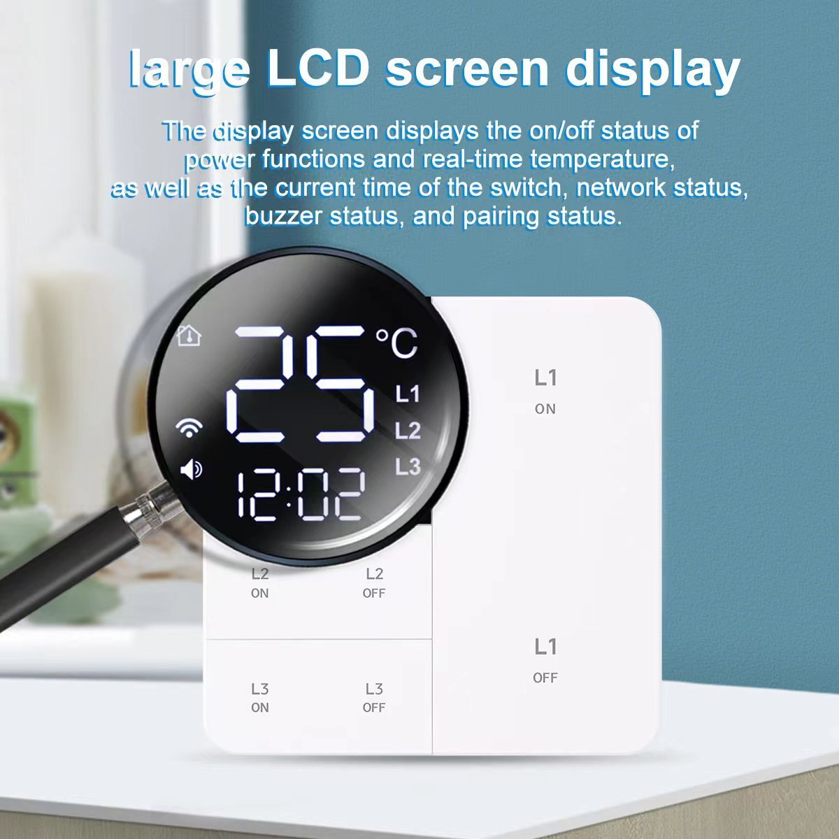 Glomarket Smart Tuya Wifi Button Wall Switch Remote/Voice Alexa/Timer Control With Lcd Screen Temperature and Humidity