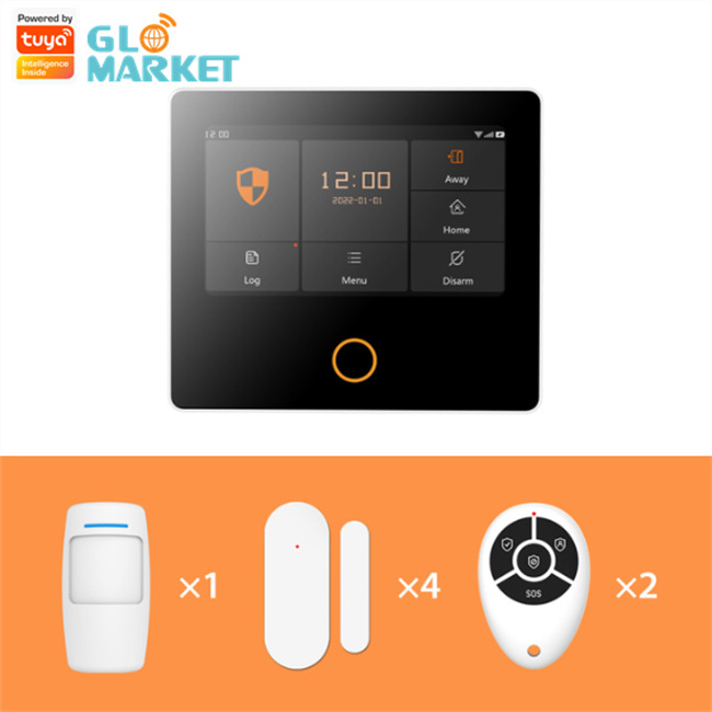 Glomarket Tuya Smart WiFi 4G Security Alarm System Panel Built-in Siren with 433 Door Motion Sensor Home Alarm System