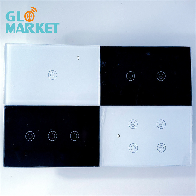 Glomarket New Design Products Tuya Smart Wifi Wall Switch Us Standard Glass Touch Panel Light Switch Support App Remote Control