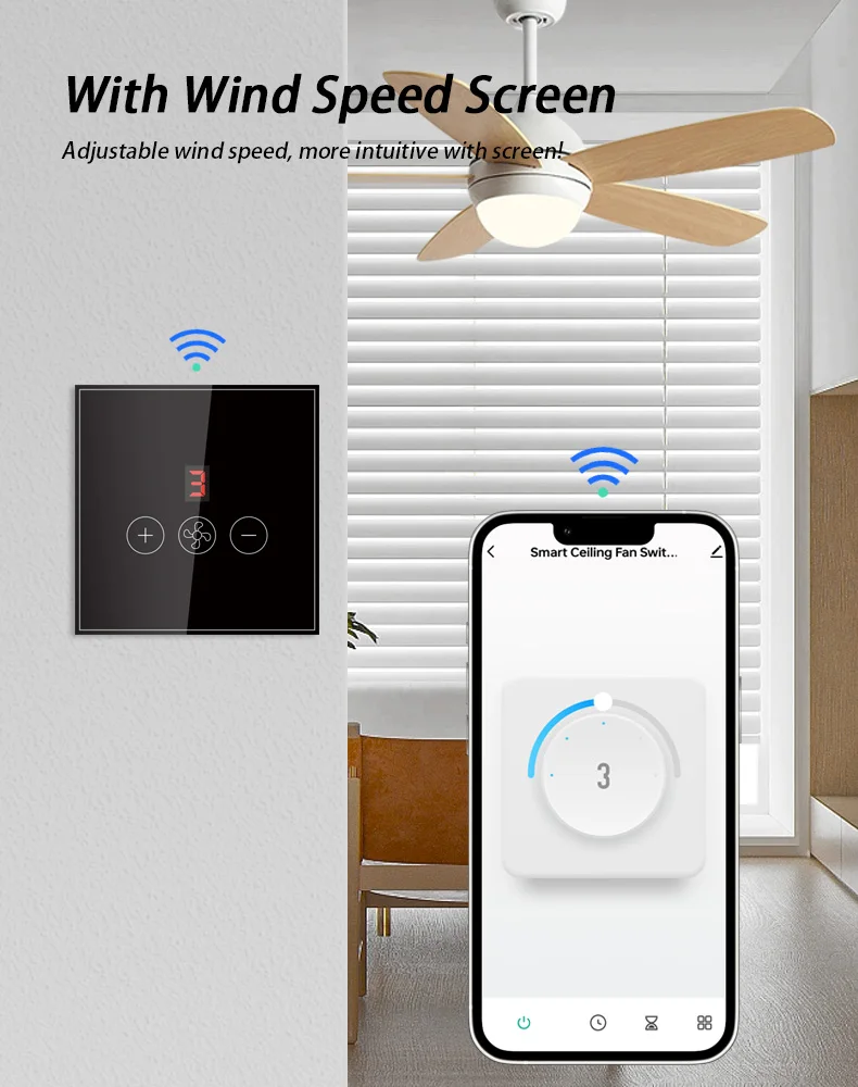 Glomarket Tuya Smart Wifi Ceiling Fan Switch Eu Standard Glass Touch Wall App Remote Control  Electrical Fan Speed Switch