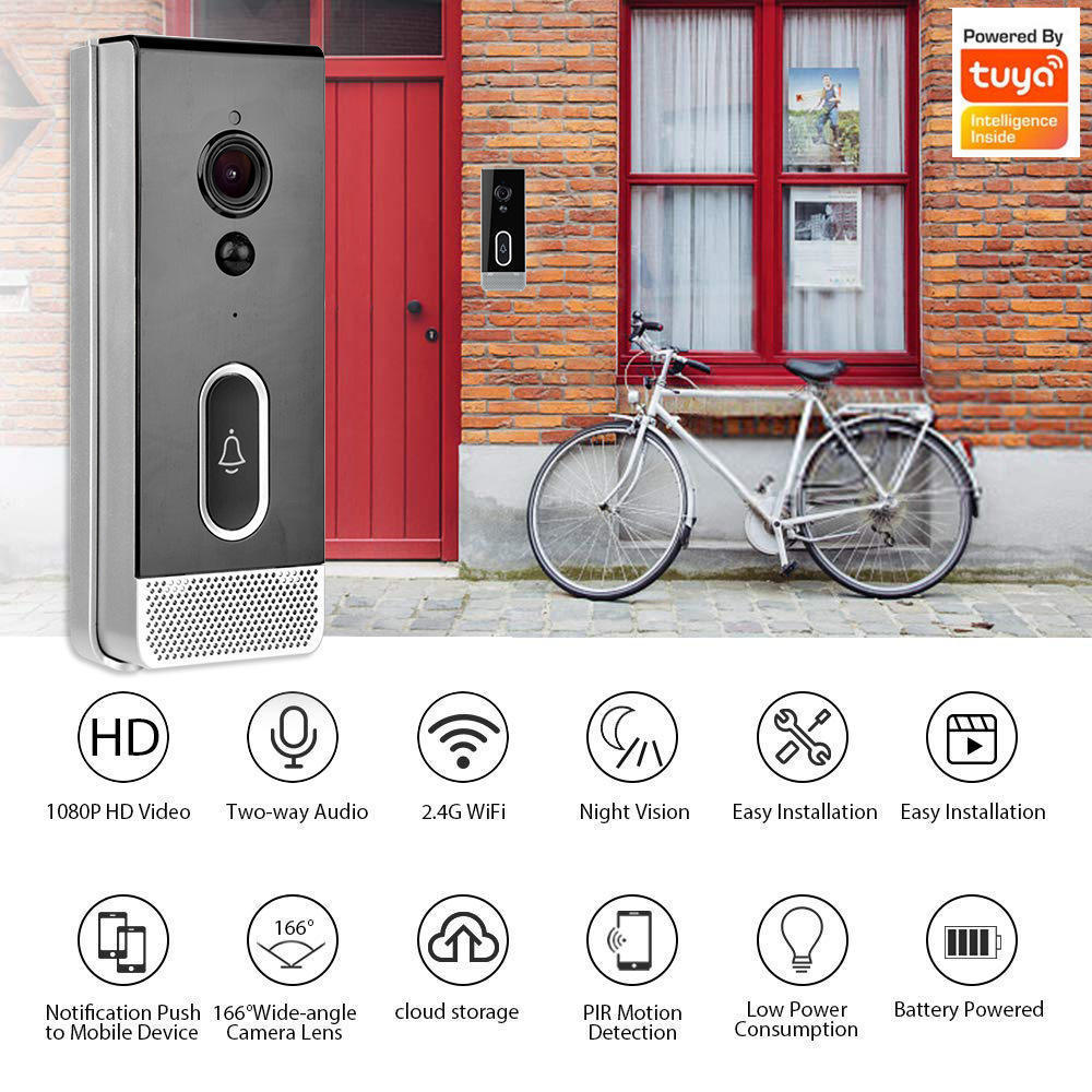 Glomarket Smart Home Tuya Wifi Door Bell  Night Vision IP Intercom IOT Device Battery powered Doorbell Entry Smart Doorbell