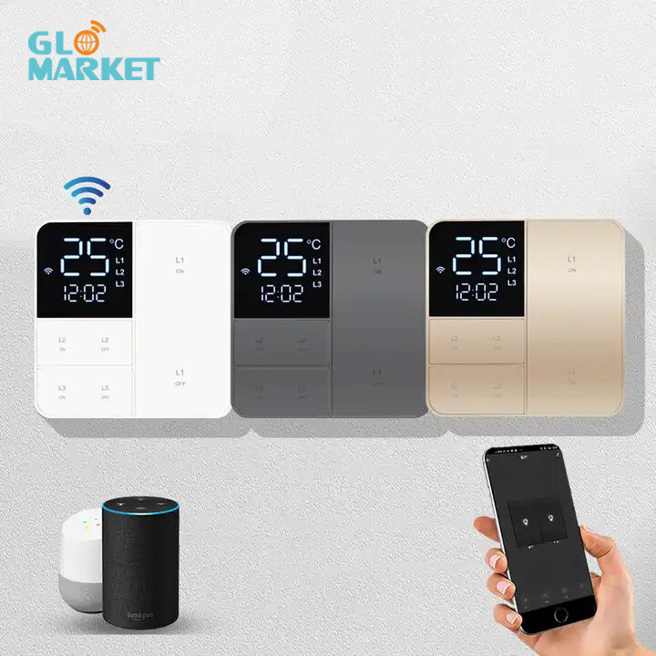 Glomarket Smart Tuya Wifi Button Wall Switch Remote/Voice Alexa/Timer Control With Lcd Screen Temperature and Humidity