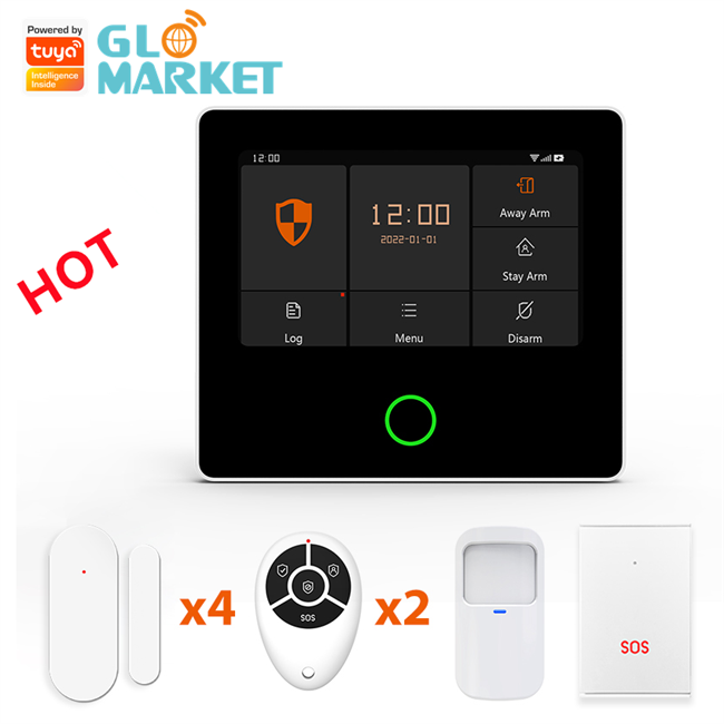 Glomarket Tuya Smart WiFi 4G Security Alarm System Panel Built-in Siren with 433 Door Motion Sensor Home Alarm System