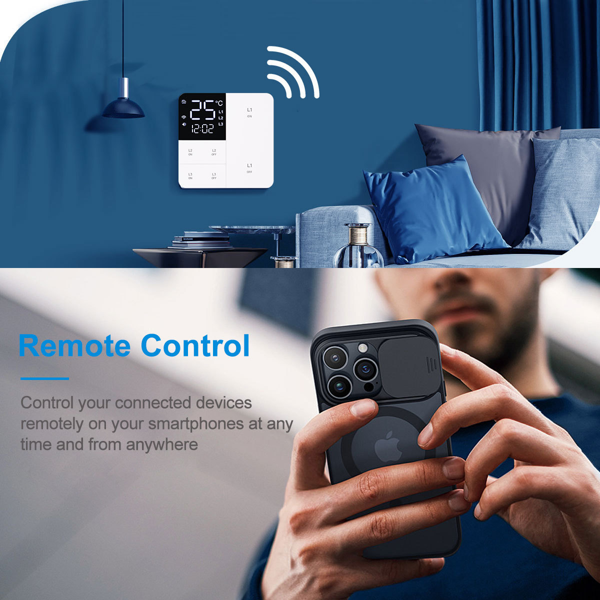 Glomarket Smart Tuya Wifi Button Wall Switch Remote/Voice Alexa/Timer Control With Lcd Screen Temperature and Humidity