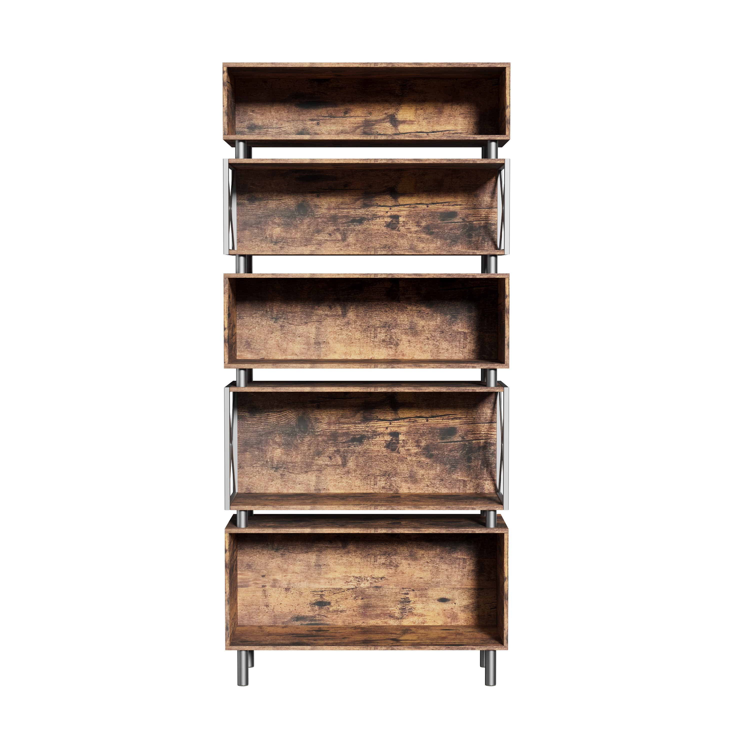 AmoyGlong 5 Tier Industrial Bookshelf with cabinets Standing Storage Shelf Display Shelving Units for Living Room Bedroom