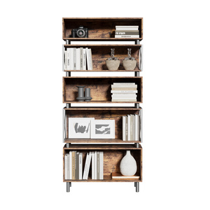 AmoyGlong 5 Tier Industrial Bookshelf with cabinets Standing Storage Shelf Display Shelving Units for Living Room Bedroom