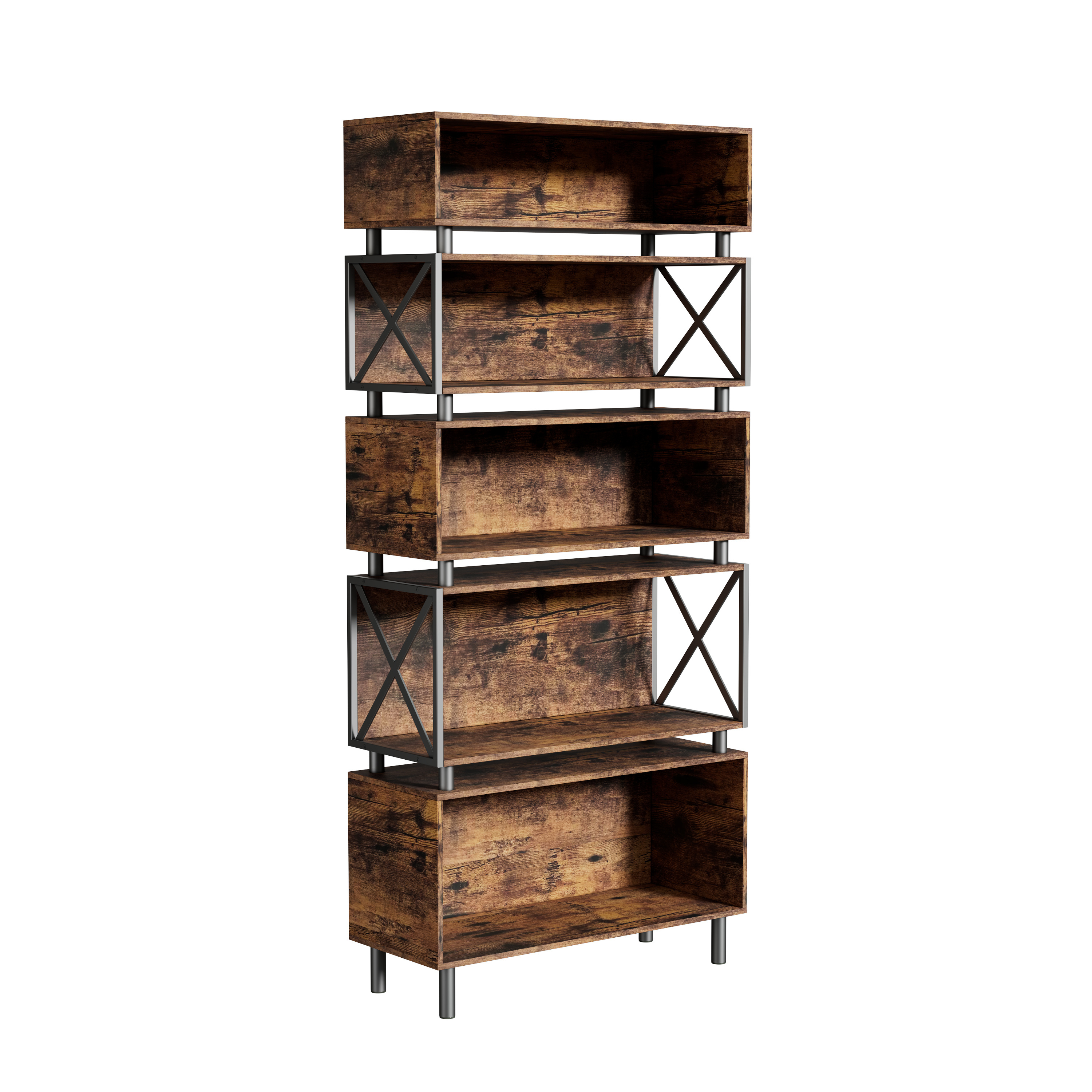 AmoyGlong 5 Tier Industrial Bookshelf with cabinets Standing Storage Shelf Display Shelving Units for Living Room Bedroom