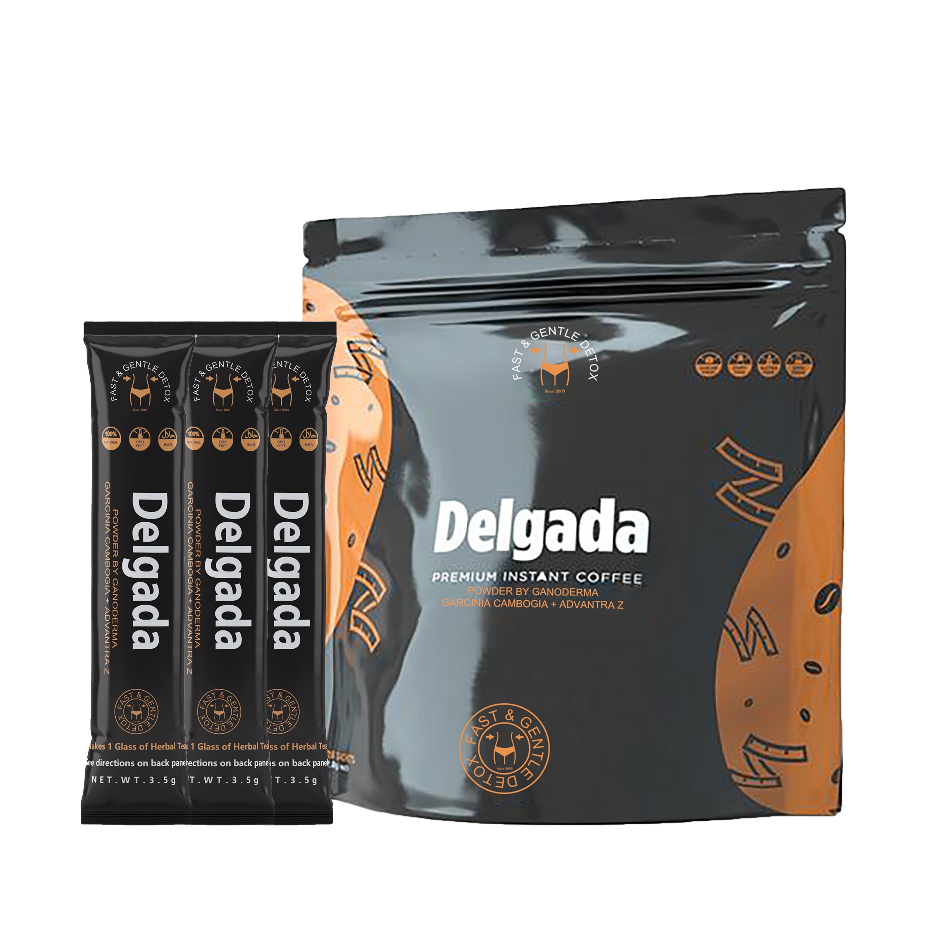 OEM Delgada Coffee Premium Arabica Instant coffee with Ganoderma Lose Weight Body Detox Custom Available Energy Boost Coffee Pow