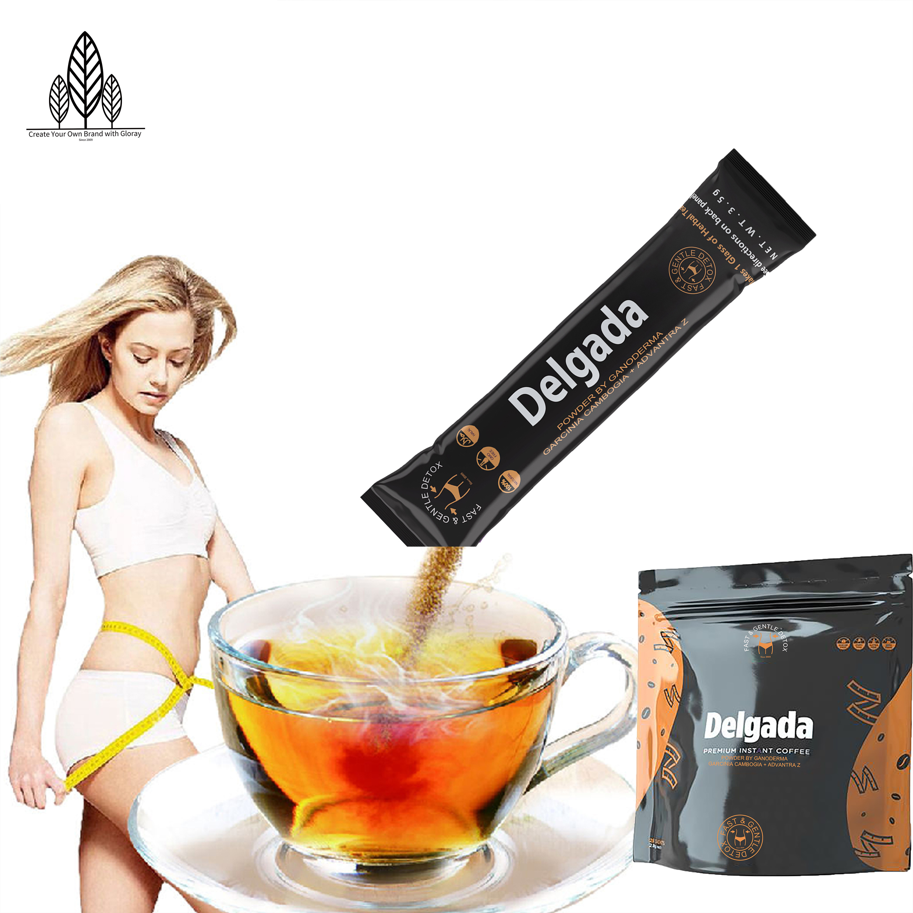 OEM Delgada Coffee Premium Arabica Instant coffee with Ganoderma Lose Weight Body Detox Custom Available Energy Boost Coffee Pow