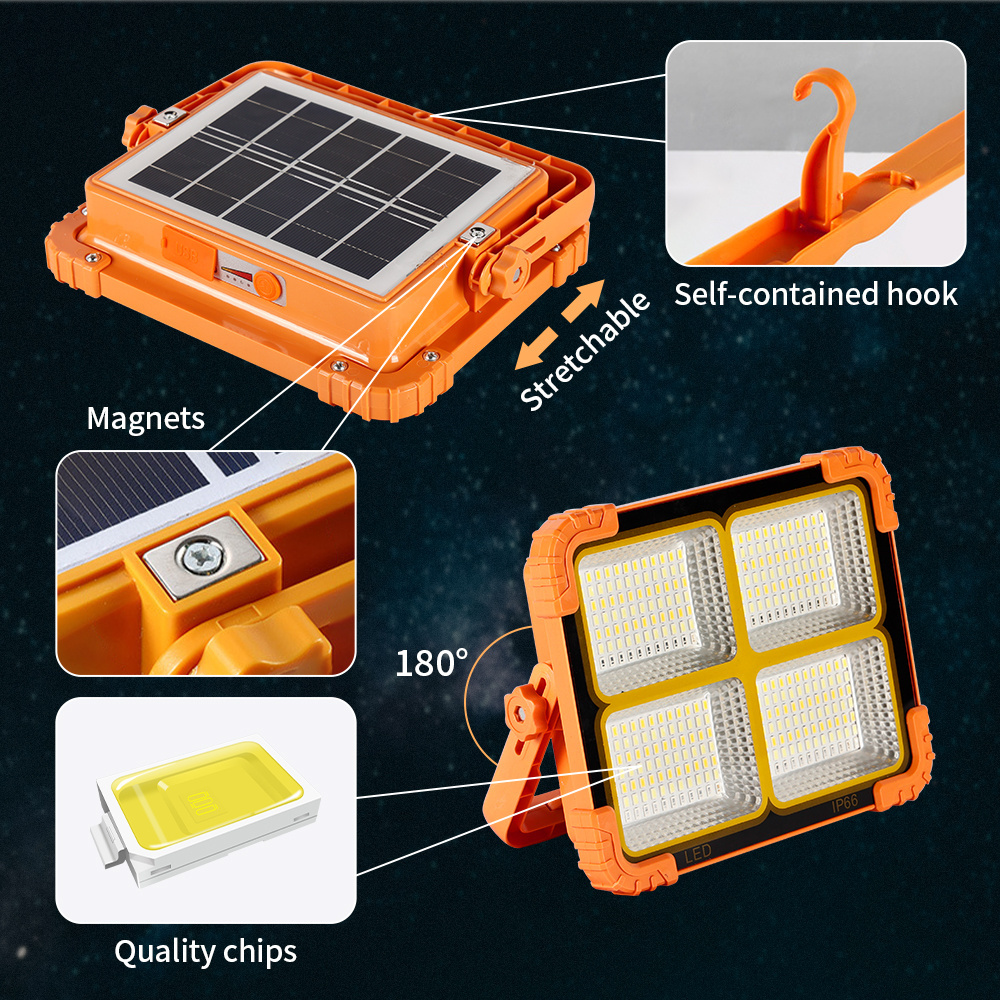 Multifunctional work light portable USB charging Ip65  Waterproof 500w Solar Led flood light outdoor for Camping