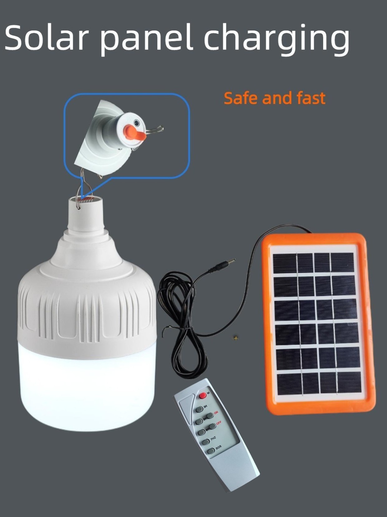 Outdoor Camping Portable Smart Solar rechargeable bulb Outdoor Emergency led Bulb with Solar Panel