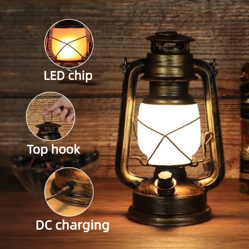 Portable led rechargeable Retro Old-Fash ioned Nostalgic oil lamp 5W outdoor camping lantern