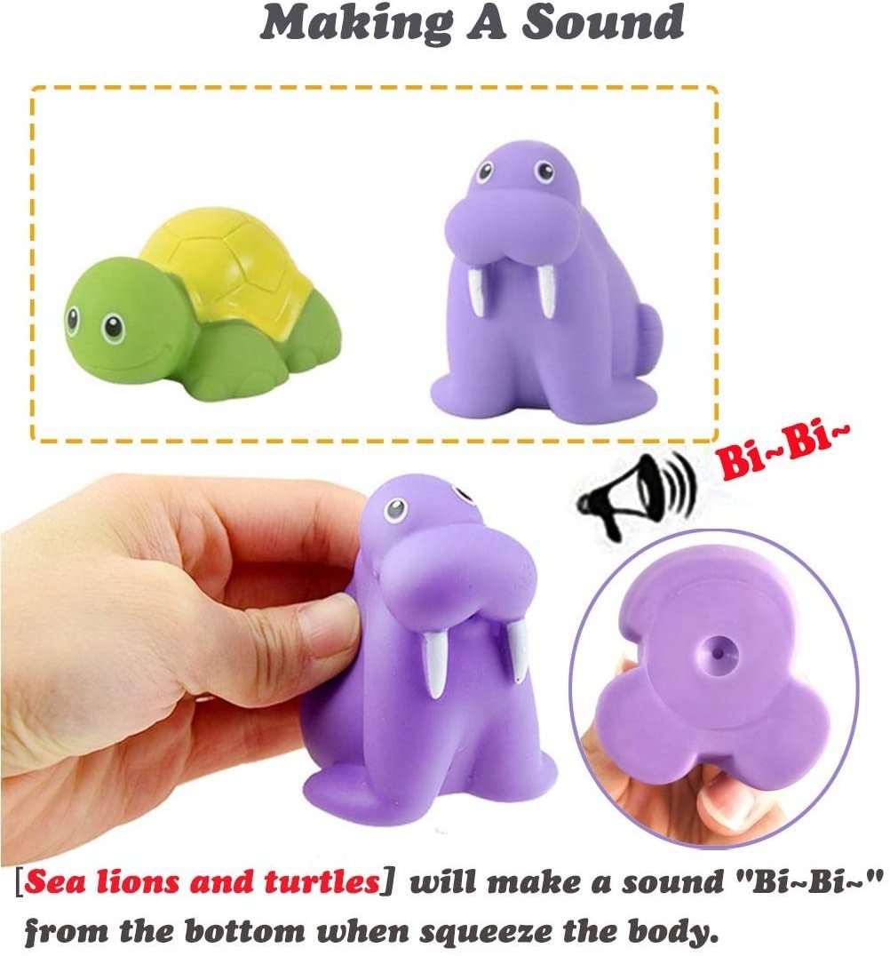 Factory Children's Rubber Marine Animal Shark Fish Turtle Bath Toy With Fishing Net Water Floating Squirt Bath Toy For Toddlers