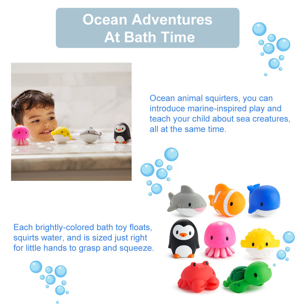 Eco Friendly Vinyl Shark Turtle Crocodile Rubber Octopus Crab Sea Animals Set Squirt Bath Toy for Kids