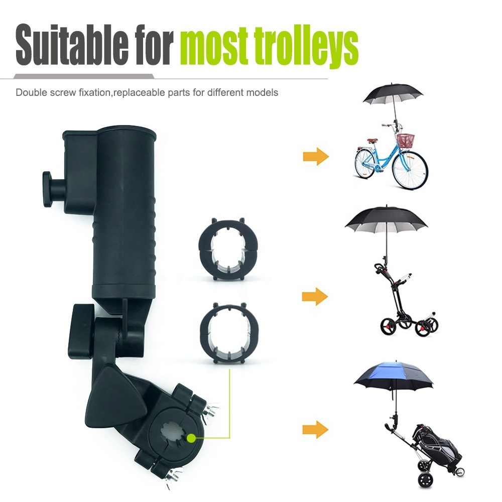 Golf Trolley Umbrella Holder Adjustable Golf Cart Umbrella Stand Push Pull Bike Cart Umbrella Clip