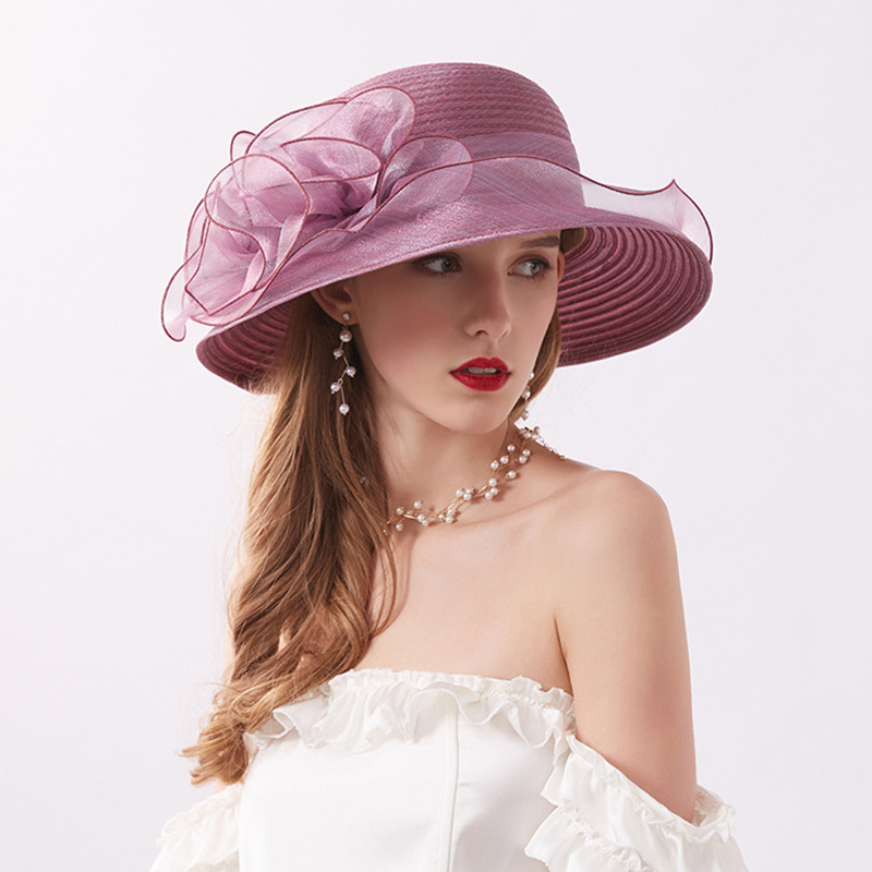 Women's Summer Women Wedding Formal Organza Wide Brim Hat Church Fascinator Bridal Tea Party Hat