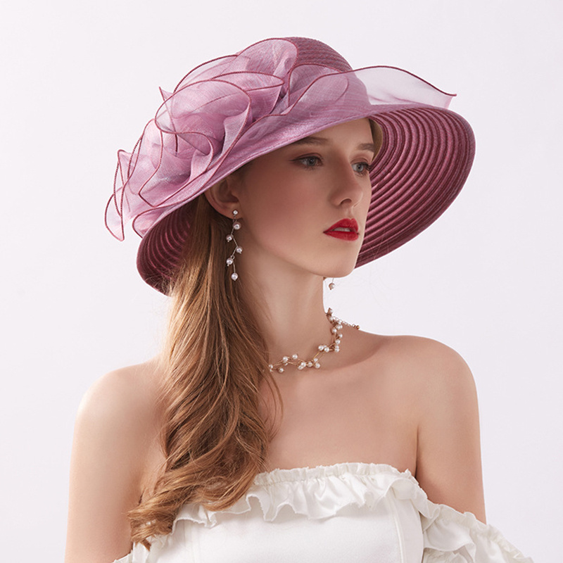 Women's Summer Women Wedding Formal Organza Wide Brim Hat Church Fascinator Bridal Tea Party Hat