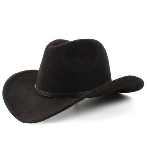 Wool Women's Men's Western Cowboy Hat for Gentleman Lady Jazz Cowgirl with Leather Cloche Cowboy Hat Black