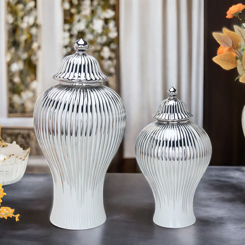 Modern Unique Ceramic Wedding Flower Vase with Lid Big Porcelain Style Tabletop Vase for Home Decor