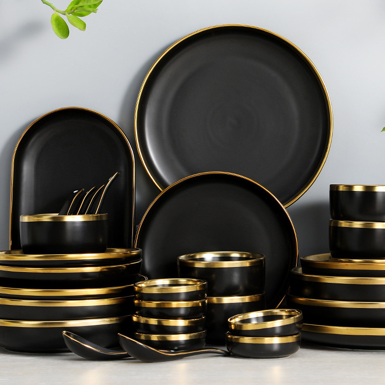 Luxury Ceramic Dinnerware Set for Restaurant & Hotel Elegant Green round Dinner Plates Dishes Salad Soup Bowl Party Occasions